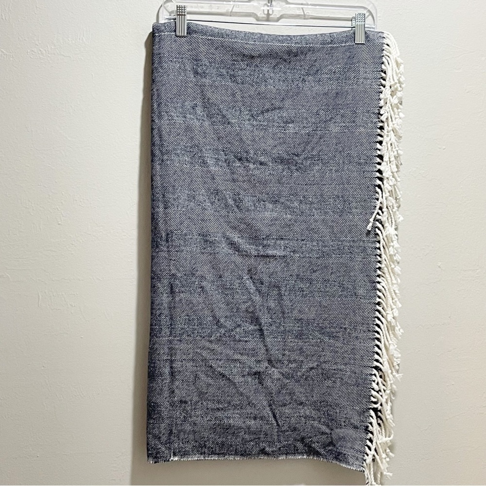 ALASHAN Blue Herringbone Navy Blue Fringed Blanket 54” X 62” - Picture 2 of 8